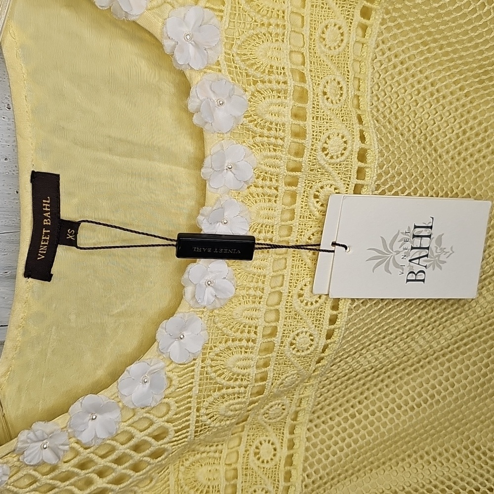 Vineet Bahl Womens Embroidered Yellow Mesh Tiered Blouse Boho XS - Picture 5 of 7